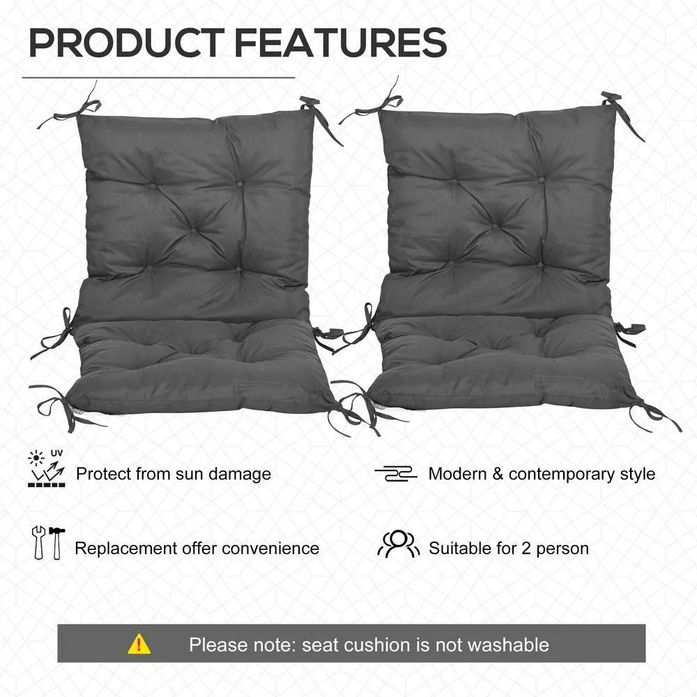 OUTSUNNY Set of 2 Garden Chair Cushions Seat Pad for Outdoor & Indoor Use in Dark Grey 6