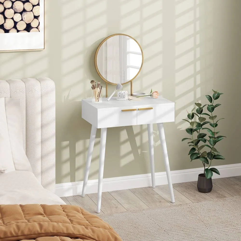 HOMCOM Modern Dressing Table w/ 2 Drawers Round Mirror for Bedroom White 2