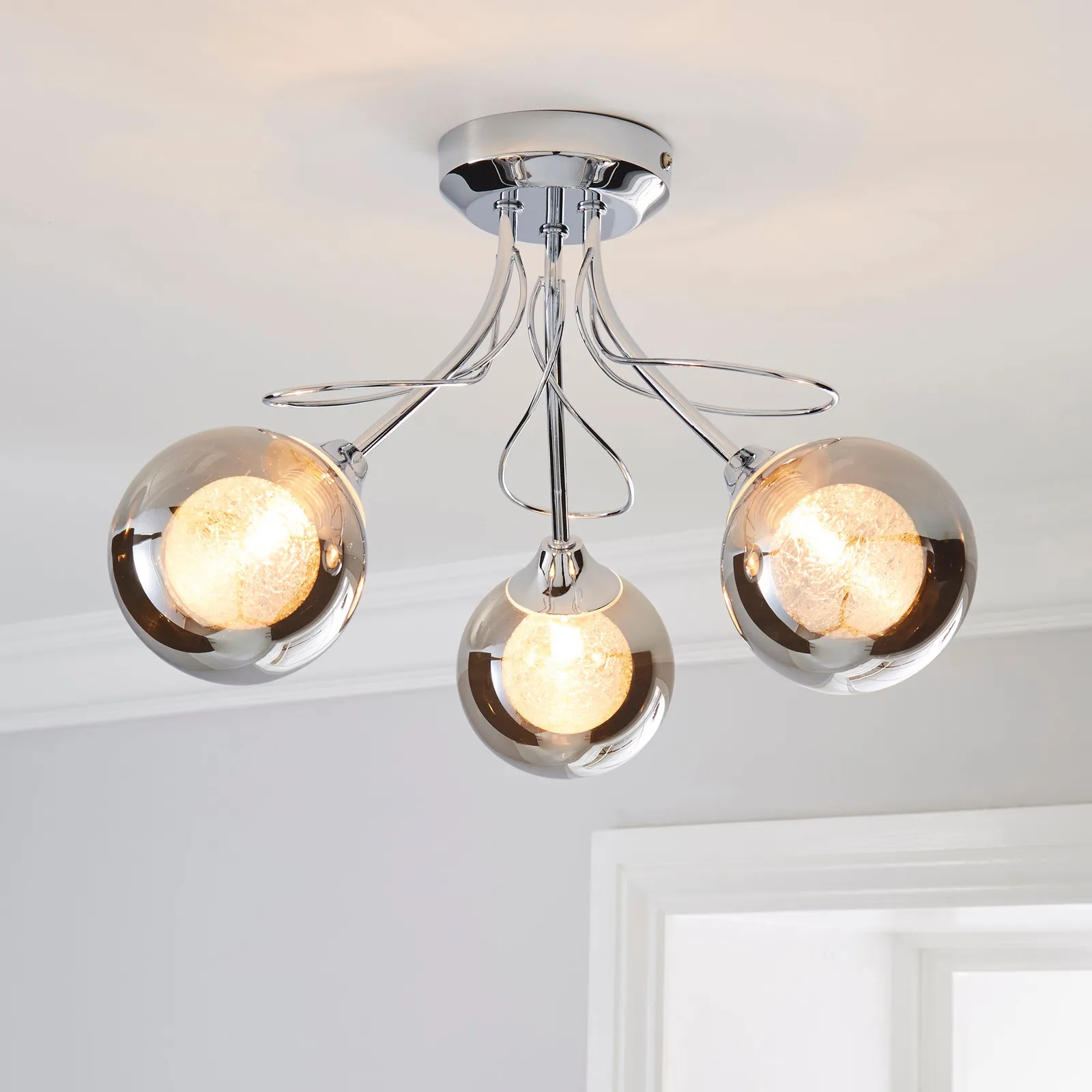 Mateo 3 Light Glass Chrome Semi-Flush Ceiling Fitting Smoke