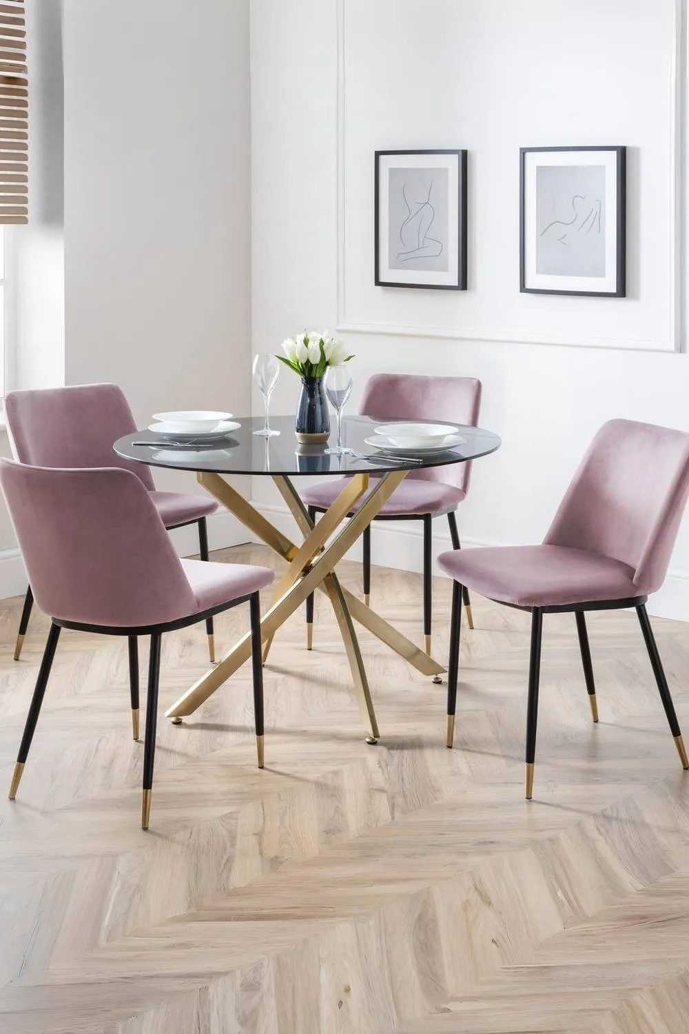 Julian Bowen Montero Round Glass Top 4 Seater Dining Table in Gold 3