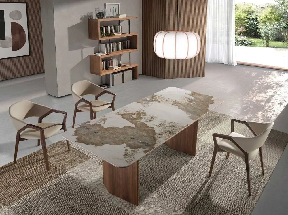Angel Cerda Mink Leatherette Dining Chair with Walnut-Coloured in Beige 4