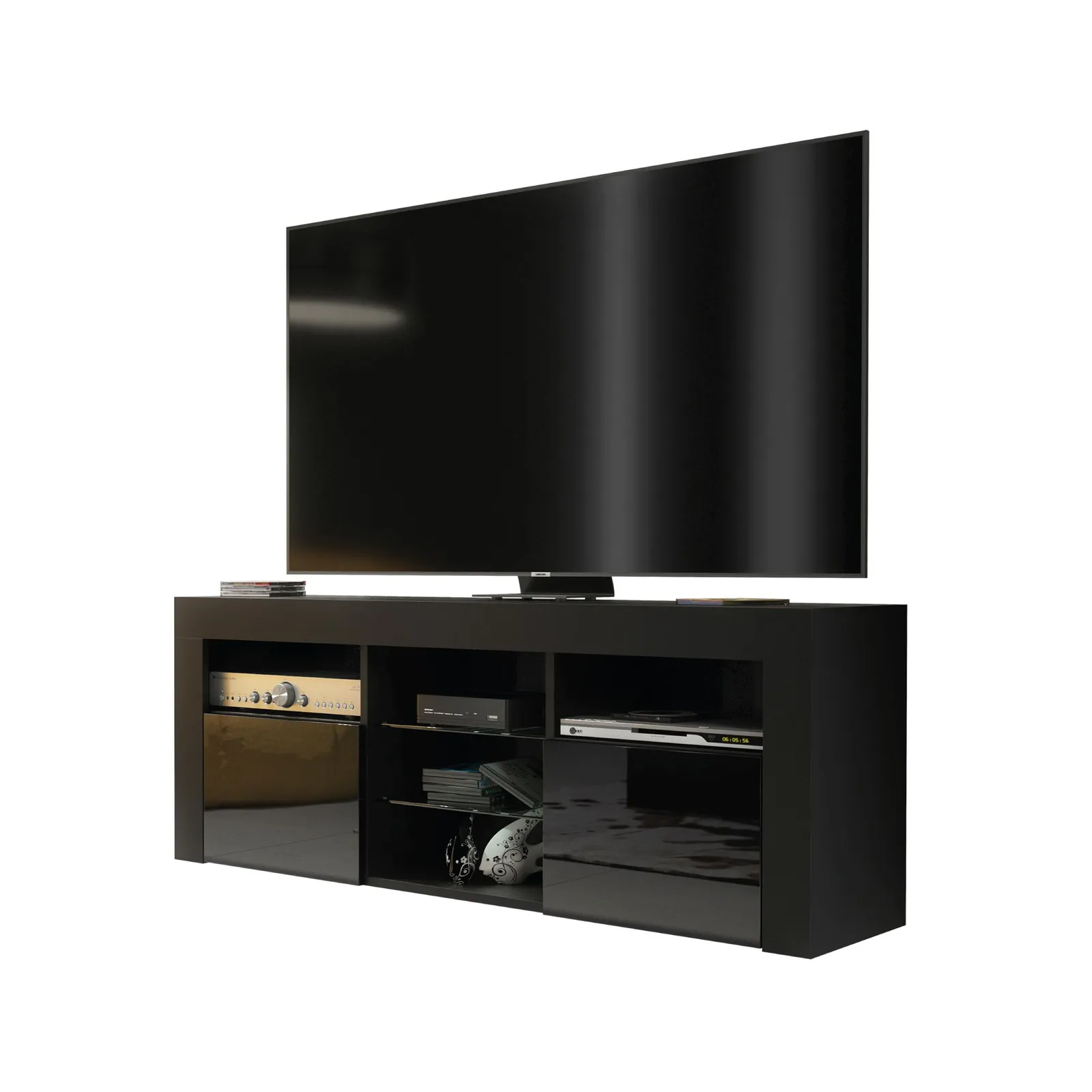 Creative Furniture TV Unit 145cm Modern - Modern Black with High Gloss Doors 3
