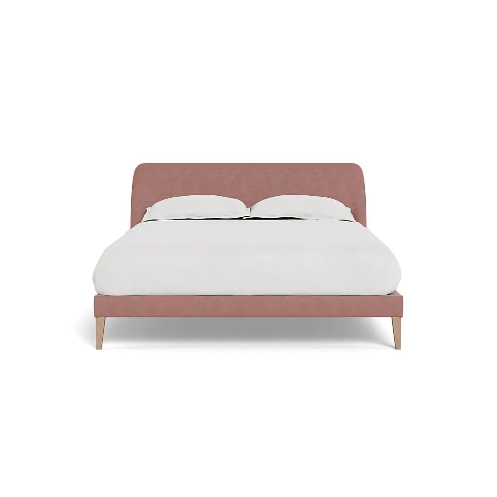 Heal's Wallis Bedstead King Smart Luxe Velvet Dusky Pink Natural Oak Feet