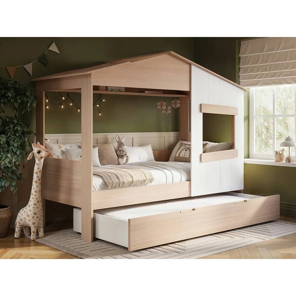 Flair Dreamland House Bed with Trundle in Light Oak 1