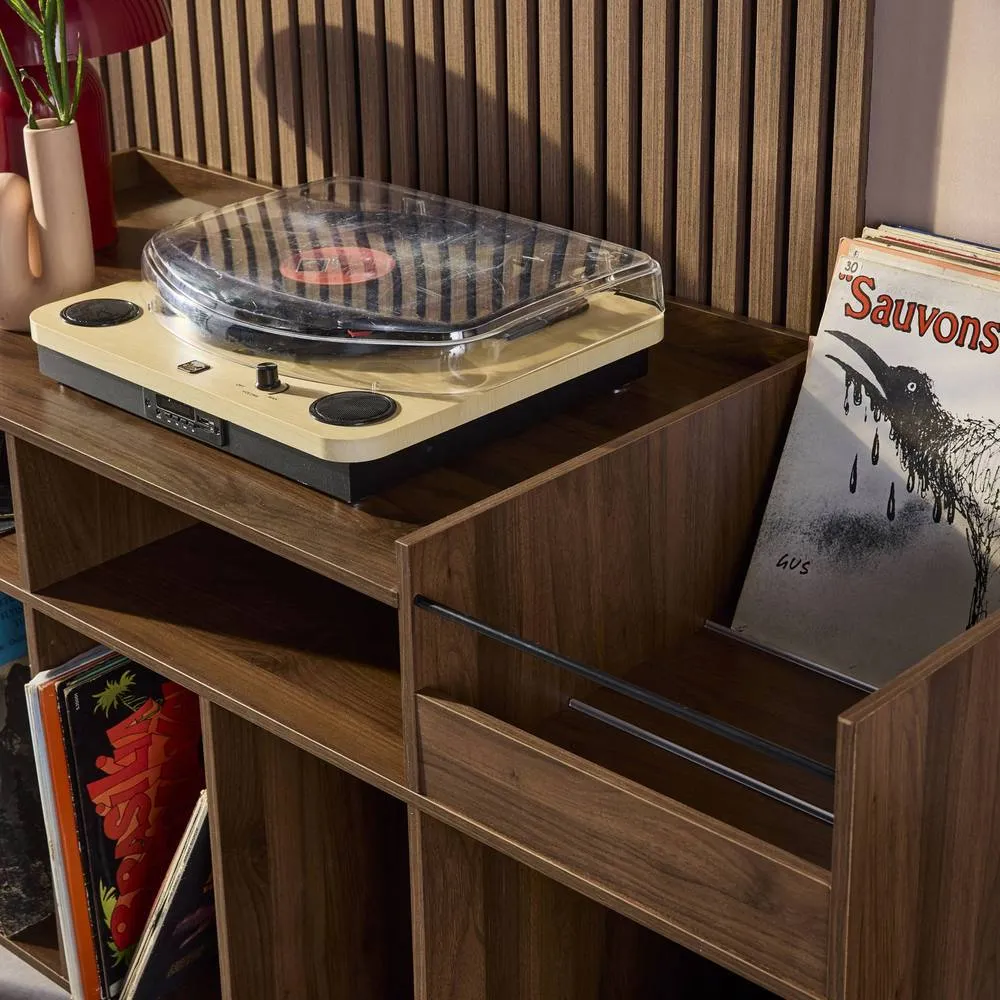 sweeek 130cm vintage vinyl furniture XL with dark wood effect in Dark Brown 5
