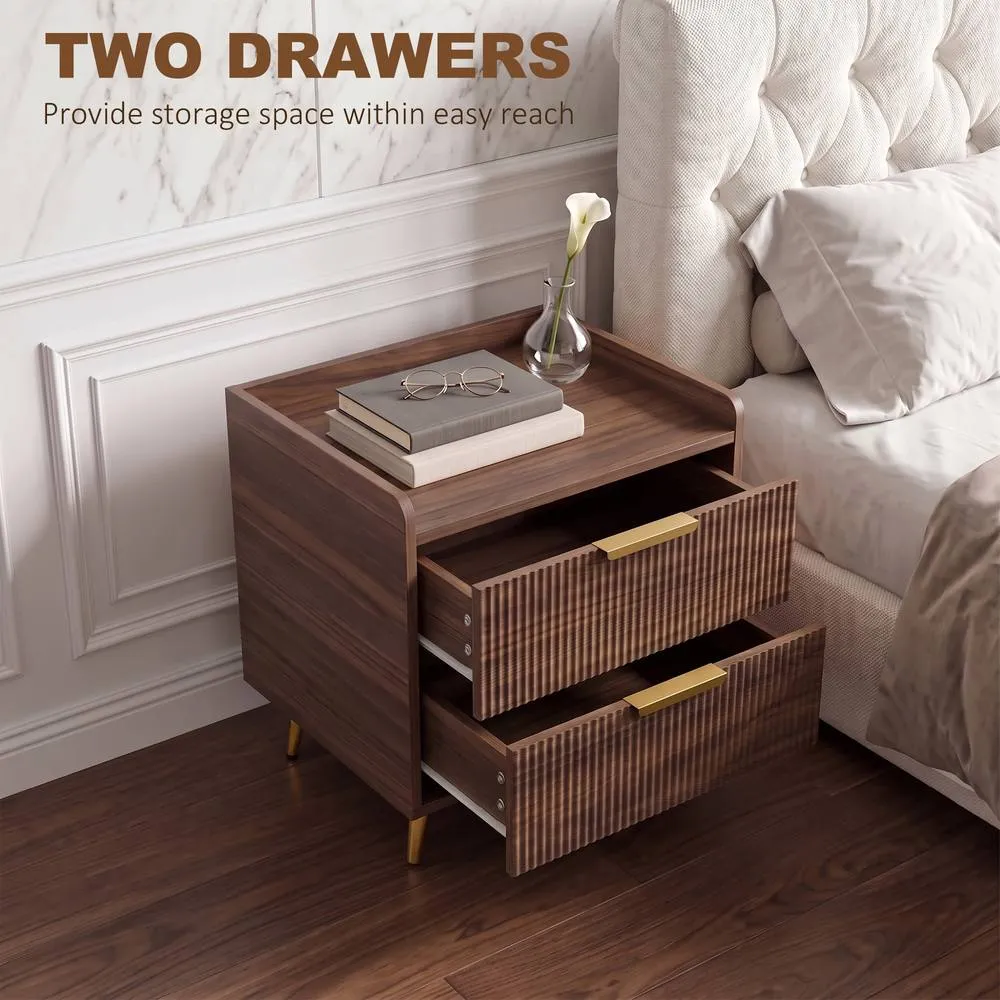 HOMCOM Bedside Table with 2 Drawers for Bedroom, Living Room, Walnut Brown 5