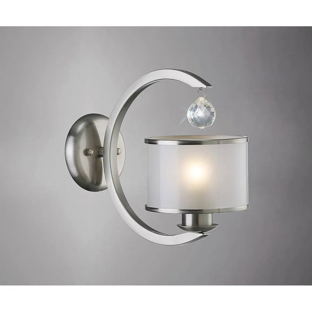 Netlighting Lincoln Wall Lamp E27 Satin NickelGlassCrystal in Grey 2