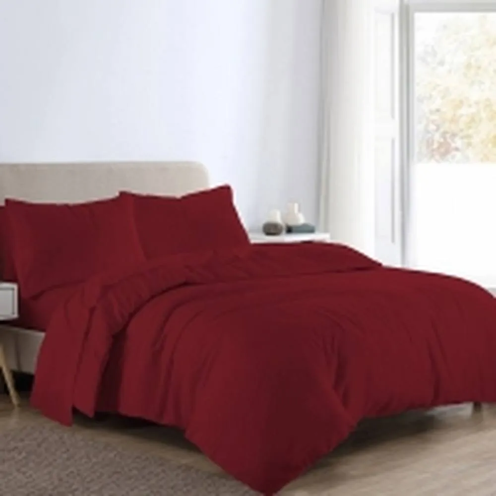 Homes-Linen Flannelette Plain Reversible Duvet Cover Set with Pillowcases in Red