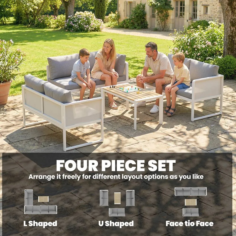 OUTSUNNY 6 Seater Metal Garden Furniture Corner Sofa Set, White 4