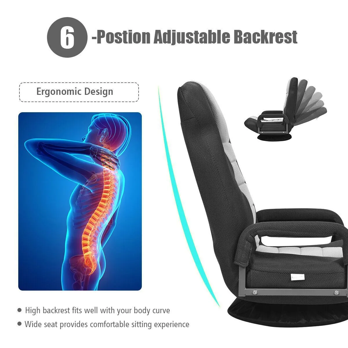 Costway Folding Floor Gaming Chair Adjustable 6-Position Floor Lazy Chair 6