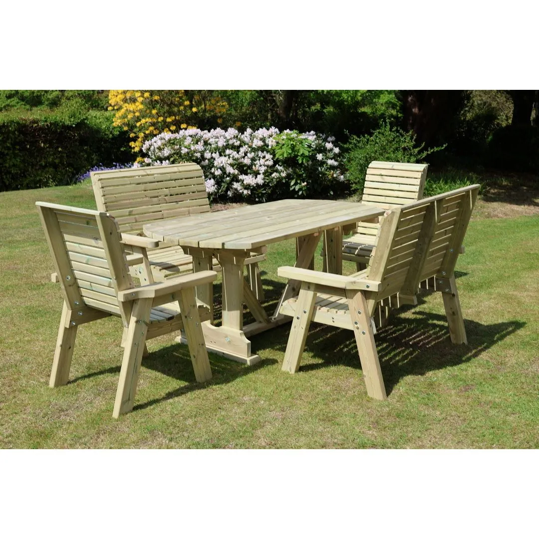 Churnet Valley Garden Furniture Ltd Ergo Dining Set - 1 Table, 2 Bench & 2 Chairs - Min. Assembly Required in Brown 3