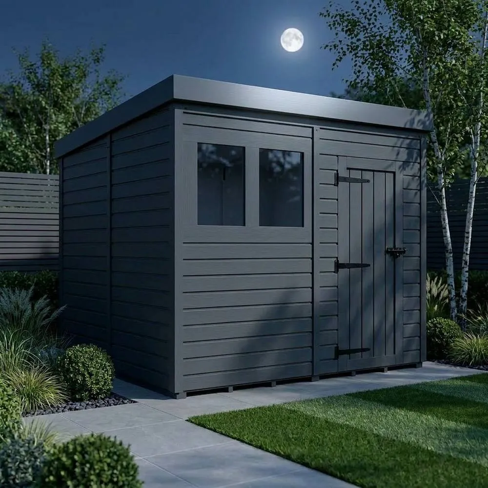 Buttercup Farm 8ft x 9ft Composite Pent Garden Shed Single Door With Windows - Grey 3