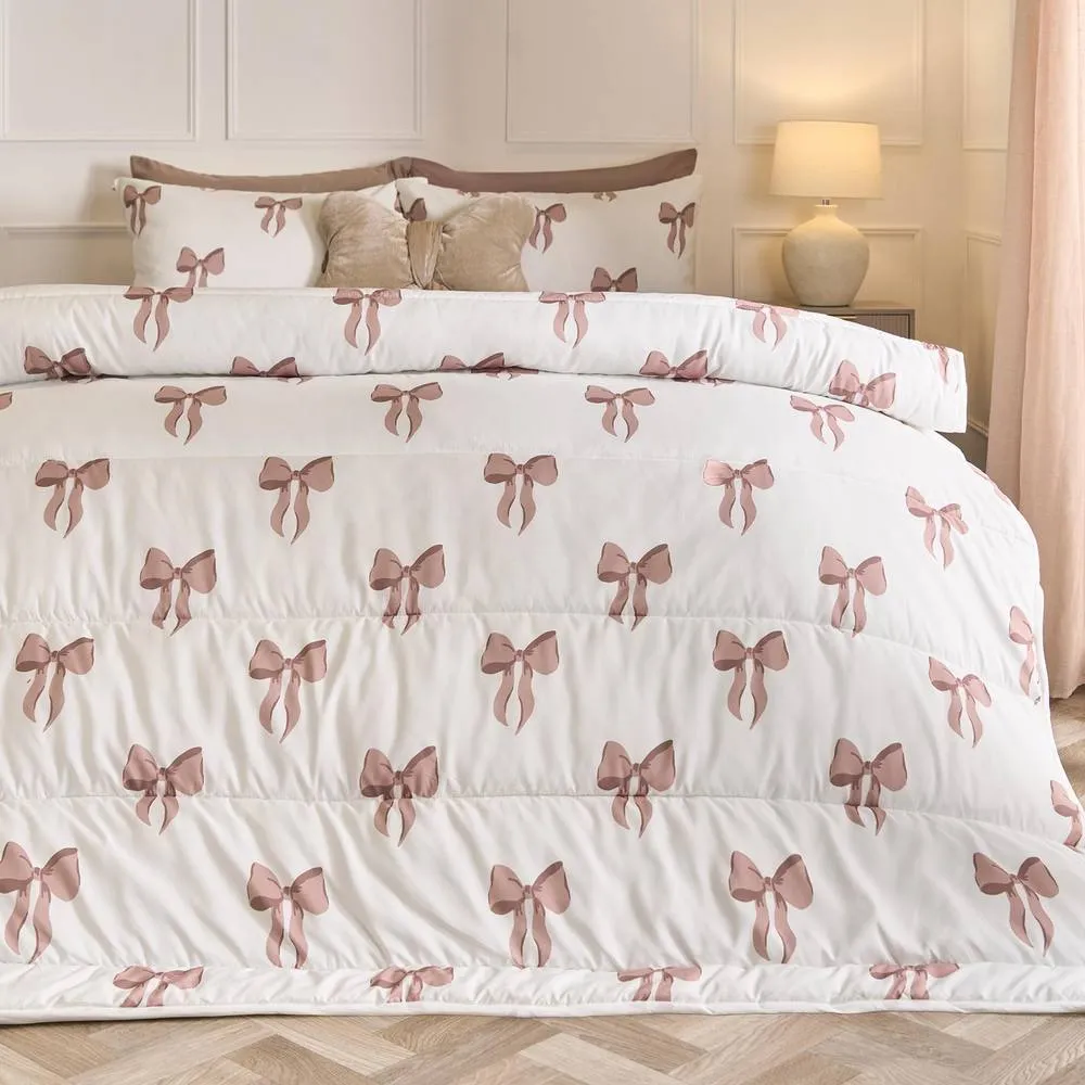 OHS Bows 10.5 Tog Coverless Duvet with Pillowcase Bedding Set in Ivory