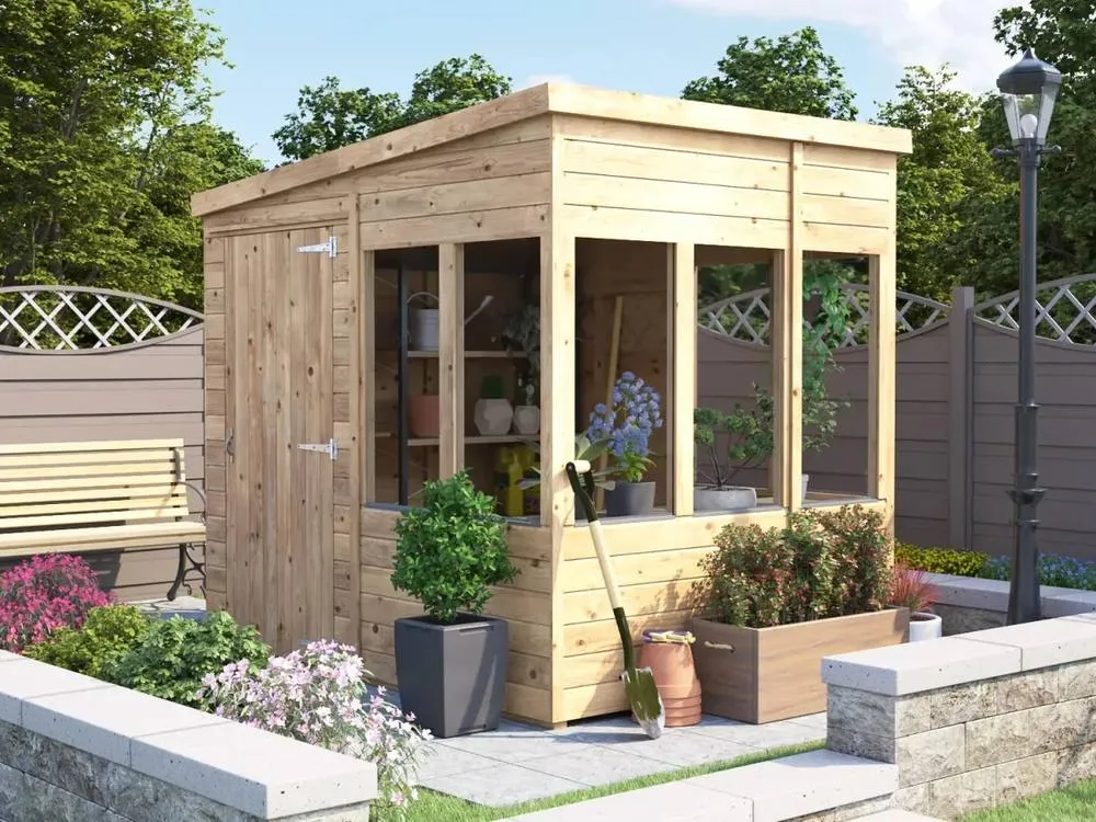 Dunster House Wooden Potting Shed Pent Roof W8' x D6' (W2.4 x D1.8m) Overlord Modular in Brown 2