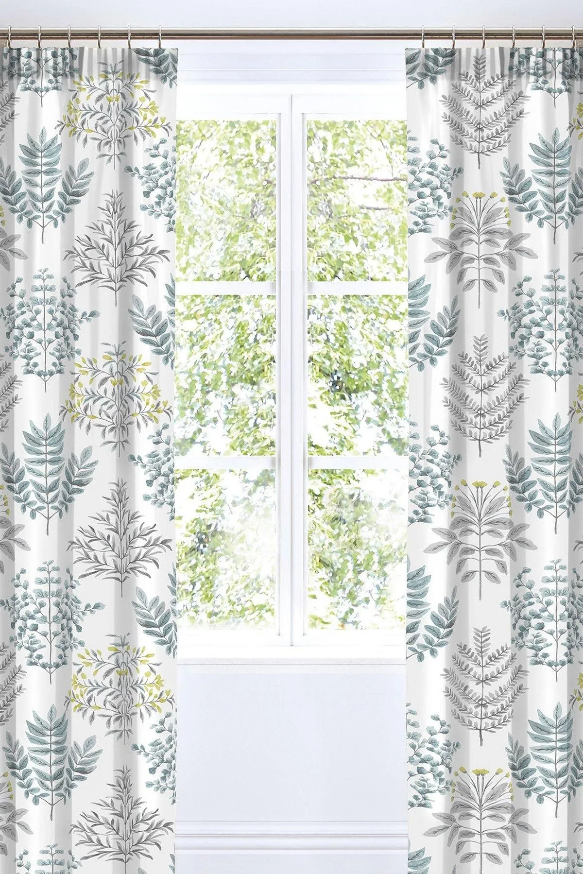 Dreams & Drapes 'Emily' Botanical Print Pair of Pencil Pleat Curtains in Duck Egg Blue