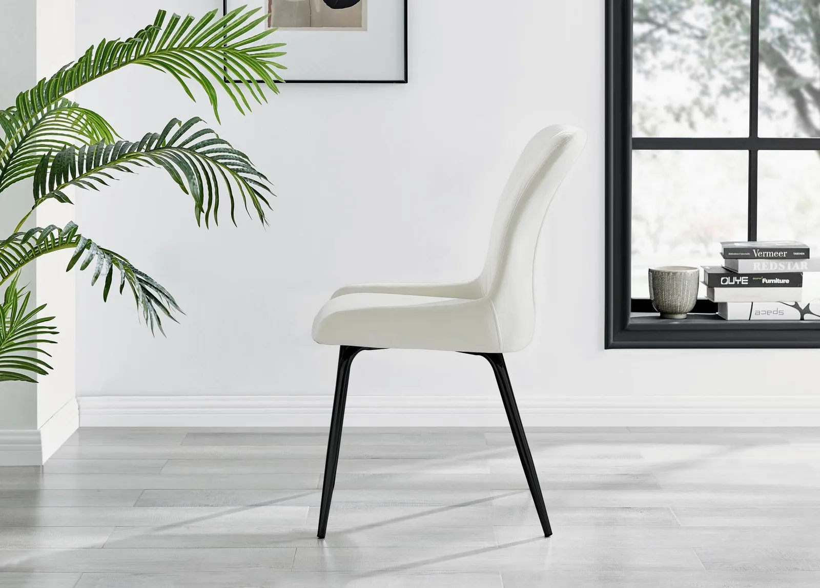 FurnitureboxUK Set of 2 Nora Deep Padded Luxurious Dining Chairs Upholstered In Soft Velvet With Black Legs in Cream 4