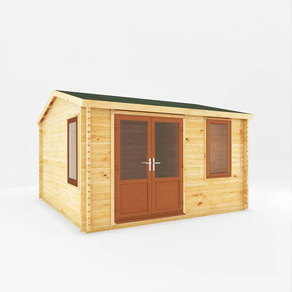 Mercia 4 x 4 m Home Office Elite Log Cabin with Oak UPVC Windows & Doors in Brown