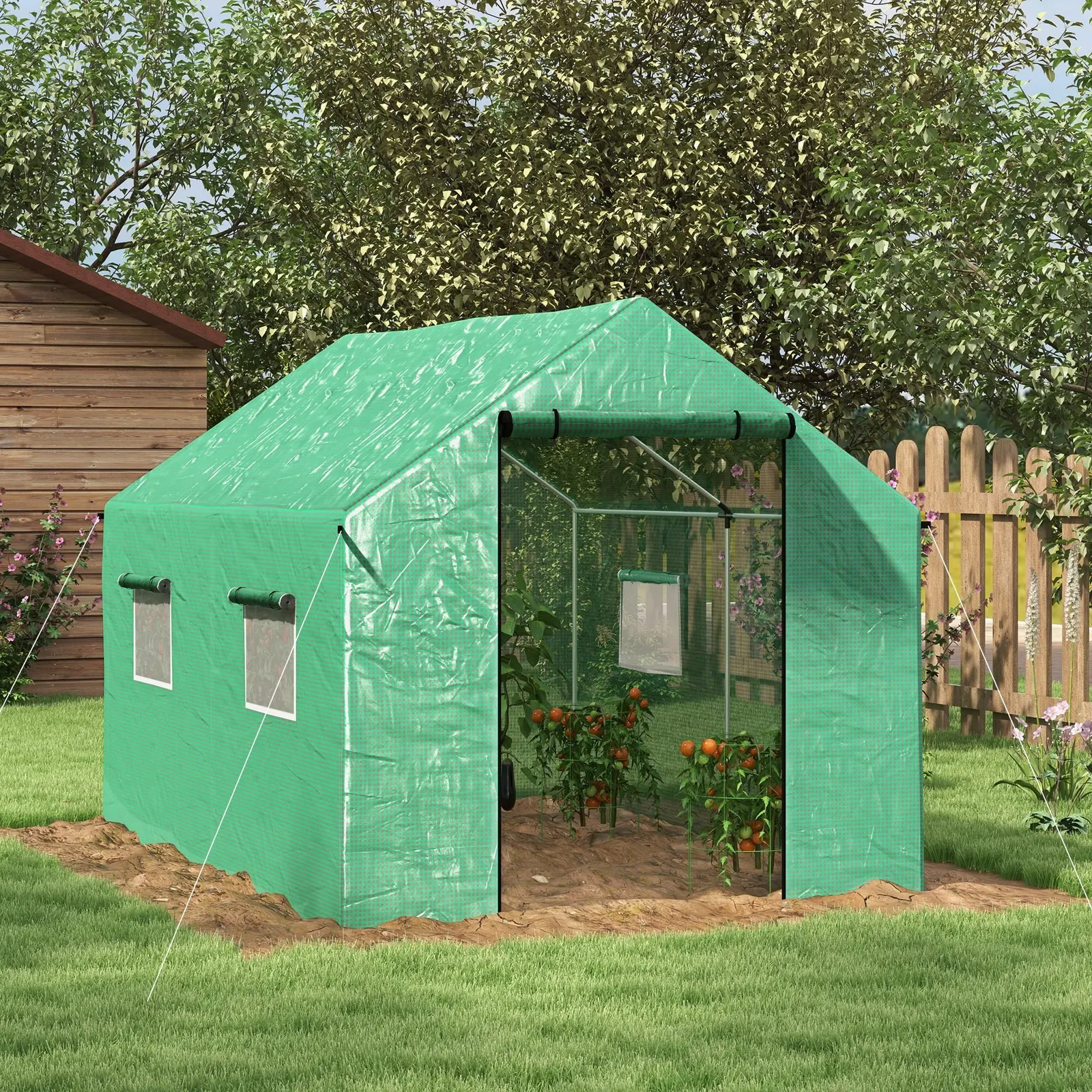 OUTSUNNY Tunnel Greenhouse W/ UV-resistant PE Cover, Wide Door, 2 x 3(m) in Green 1