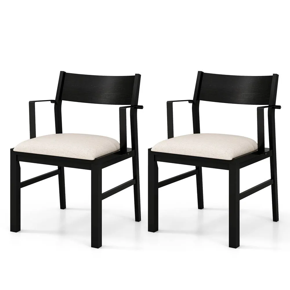 Costway Dining Chair w/ Arms Set of 2 w/ Contoured Backrest & Padded Seat in Black