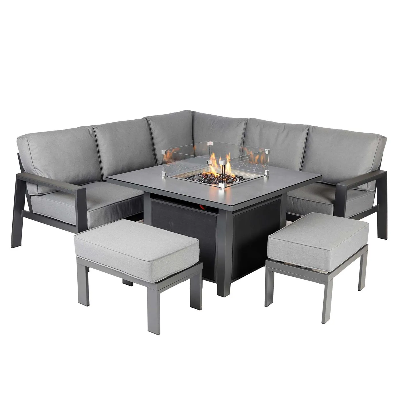 Rio Garden Corner Set with Fire Pit in Charcoal Grey Frame with Slate Grey Cushions