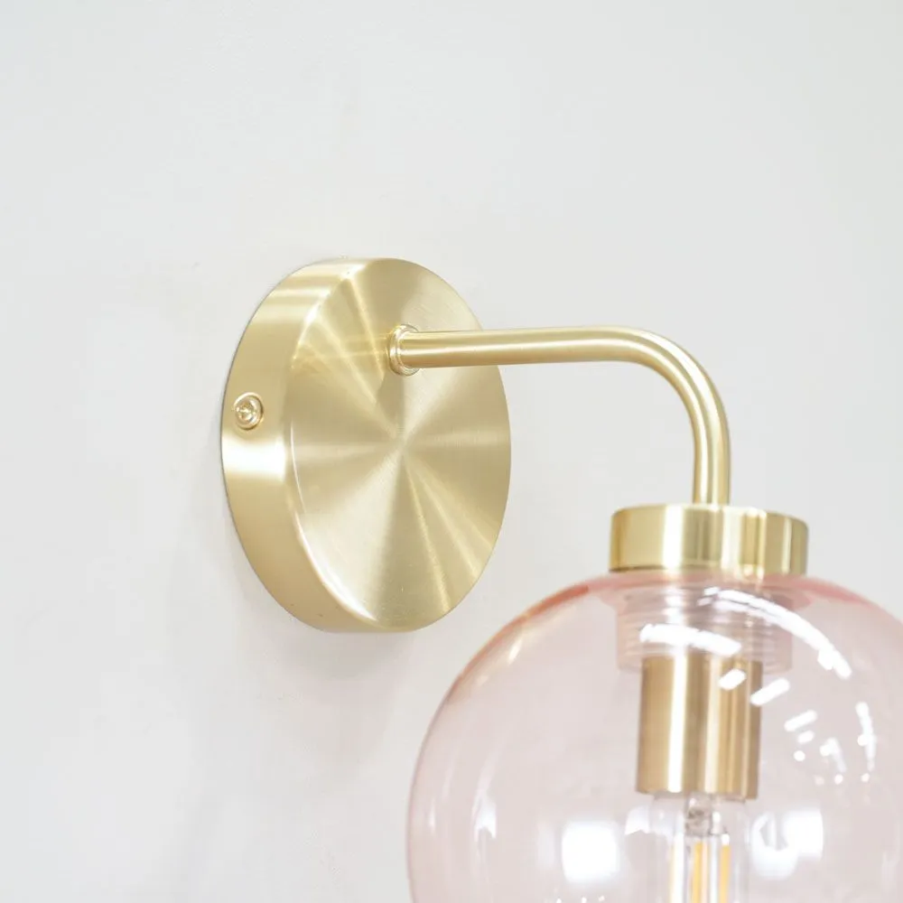ValueLights Frenchie Pair of Pink Tinted Glass Globe Single Gold Stem Wall Lights 3