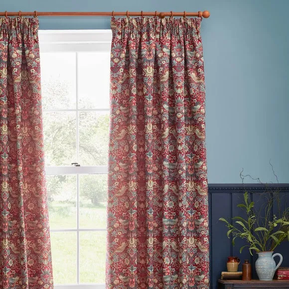 Morris & Co. Strawberry Thief Jacquard Pencil Pleat Curtains 1