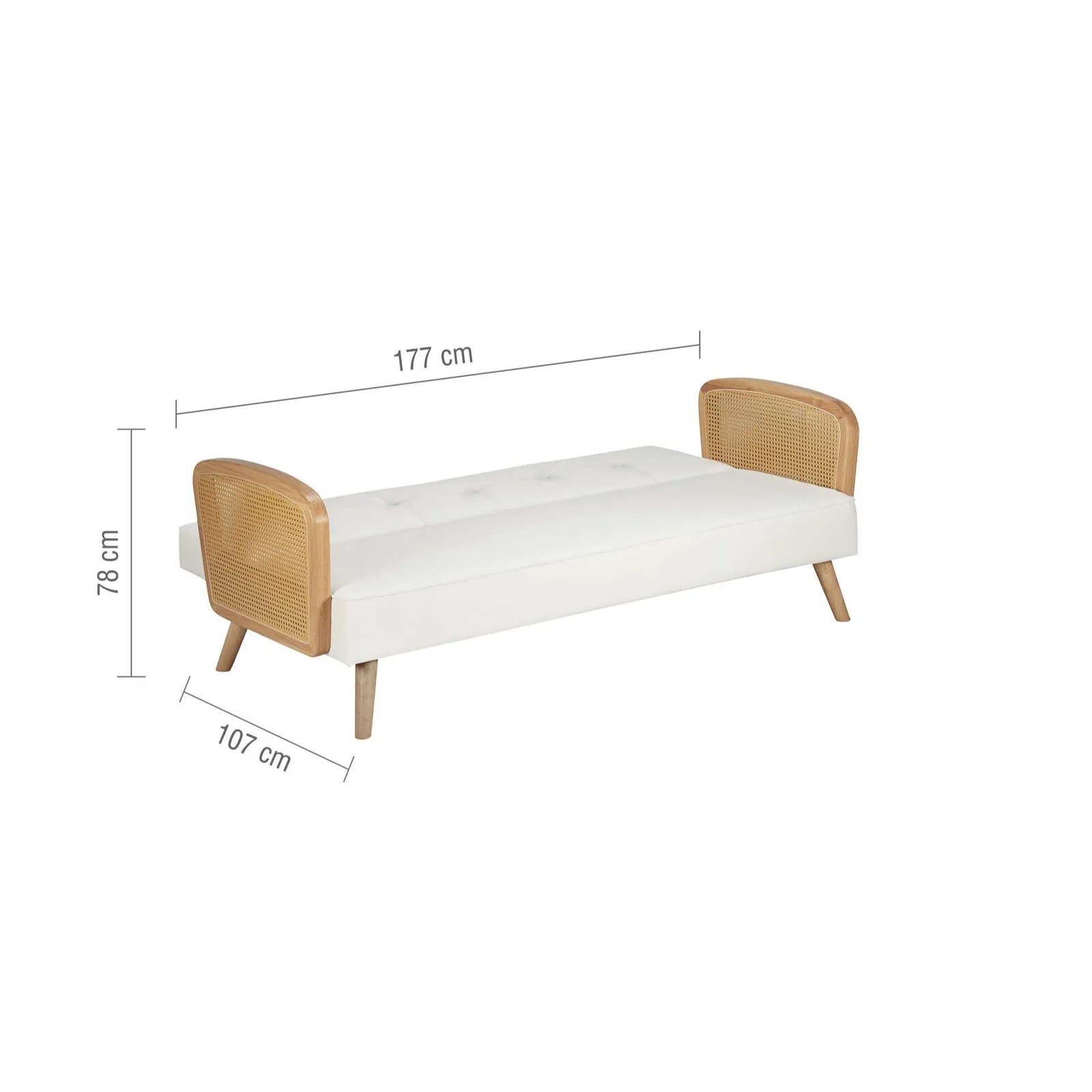 Birlea Rattan Sofa Bed White Boucle Fabric Lima 3 Seater Settee Click Clack 6