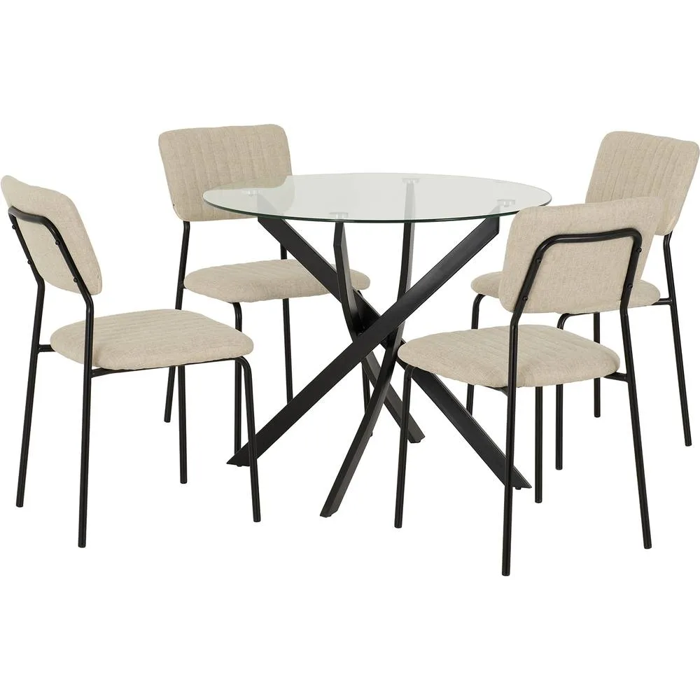 Seconique Sheldon Round Glass Top Dining Set (X4 Chairs) - Beige Fabric 2