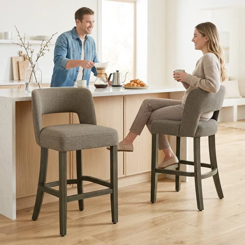HOMCOM Bar Stools Set of 2 with Curved Backrest, Brown 2