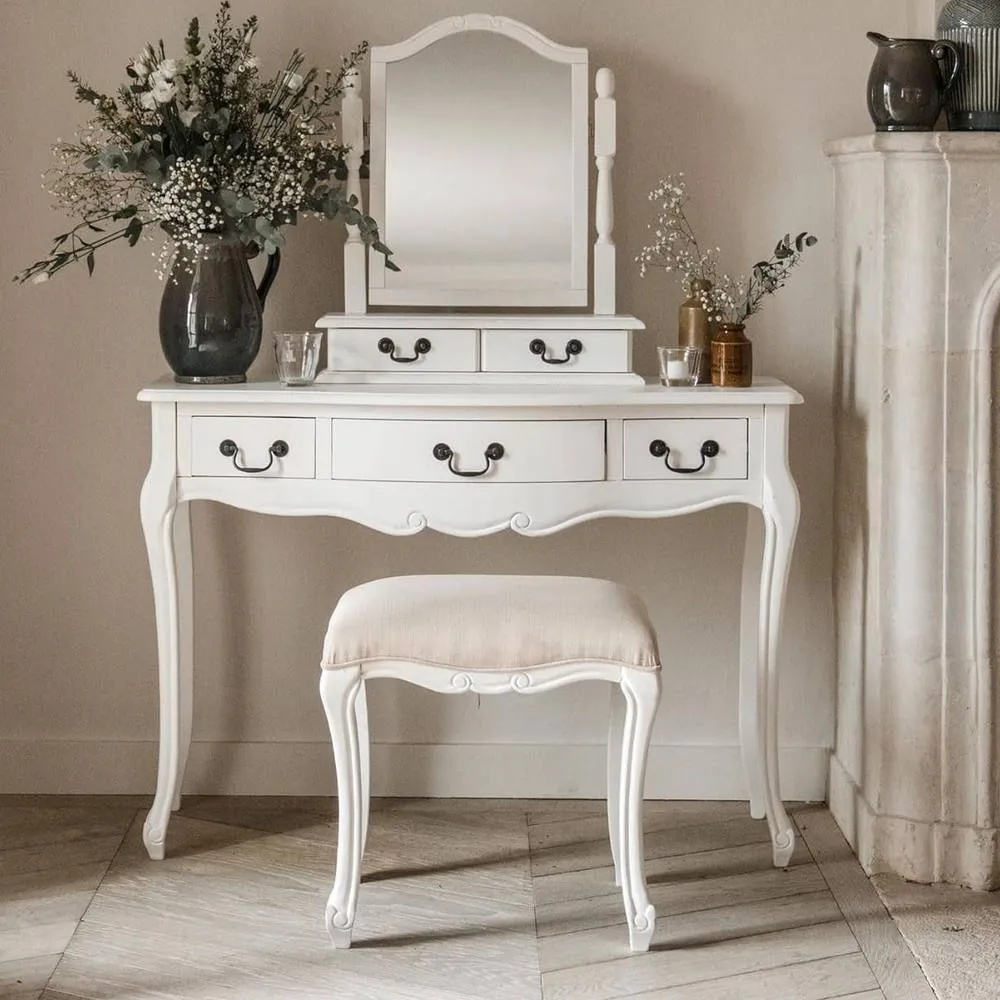 Statement Furniture Juliette Dressing Table Set (Stool, Table, Trinket Mirror) in White