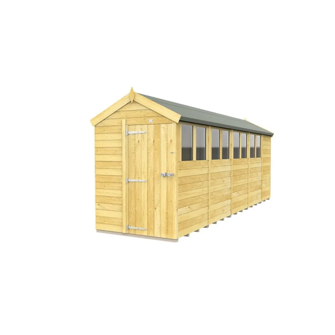 Buttercup Farm 5 x 19 Feet Apex Shed - Single Door W/ Windows - L560 x W147 x H217 cm in Brown