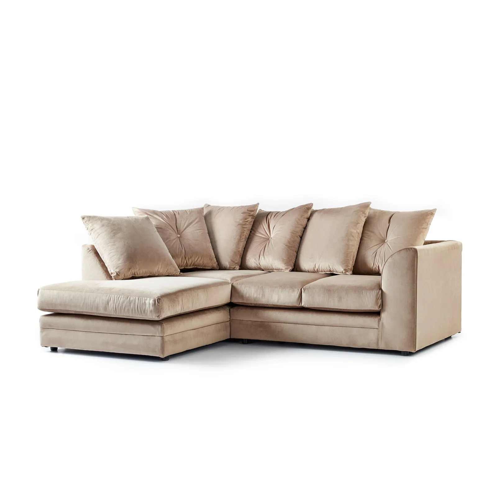 Blake Left Hand Velvet Corner Sofa Beige