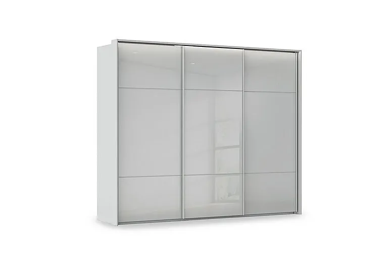 Haven 280cm 3 Door Slider Wardrobe with Glass Doors and Lights