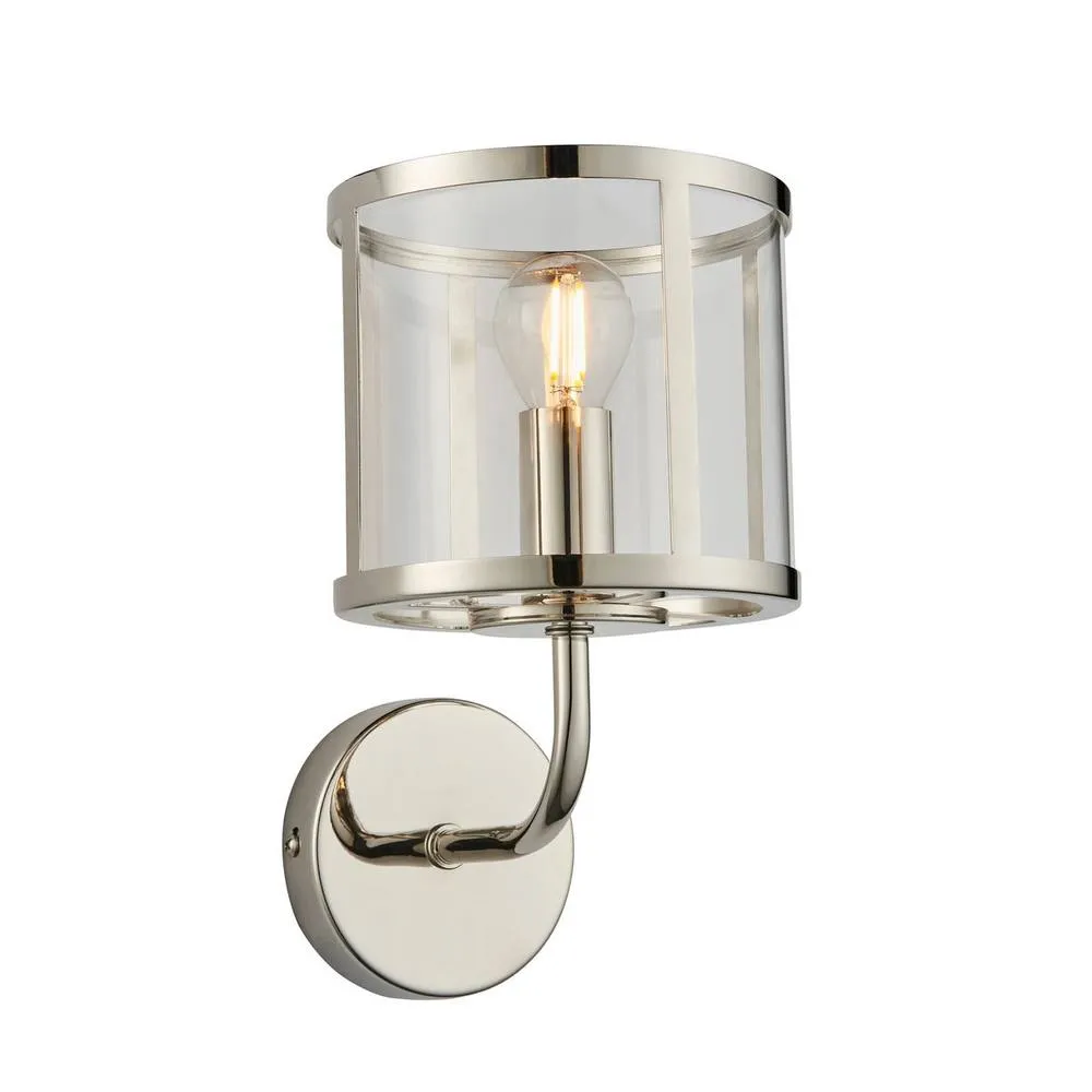Netlighting Hopton Glass Shade Wall Lamp Bright Nickel in Silver