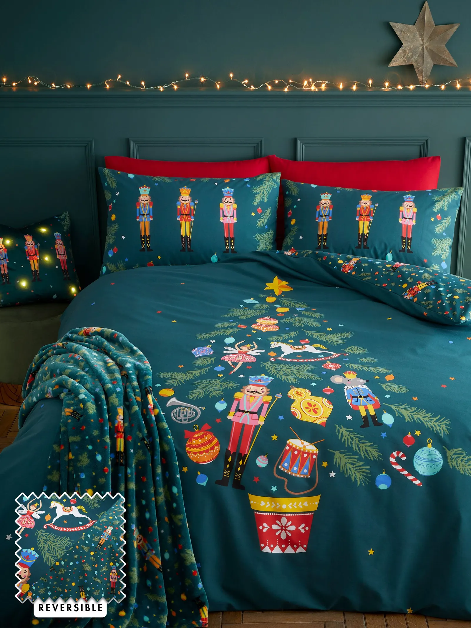 Catherine Lansfield 'Christmas Nutcracker' Duvet Cover Set in Green