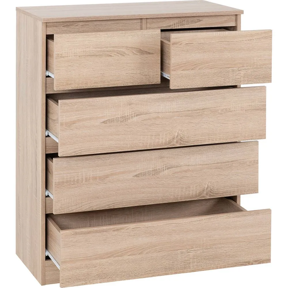 Seconique Malvern 3+2 Drawer Chest - Sonoma Oak in Light Oak 3