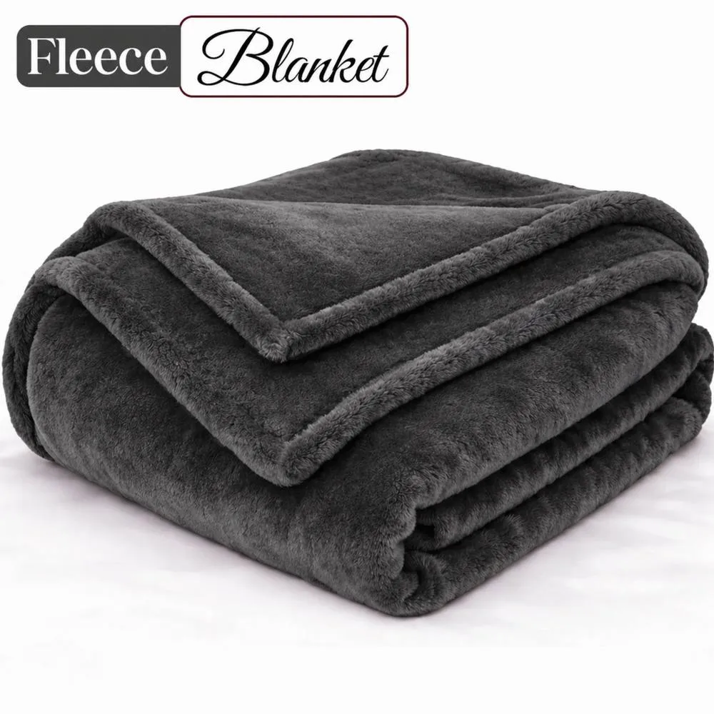 Pamposh Extra Large Flannel Fleece Blanket Reversible Bed & Sofa Throw in Dark Grey