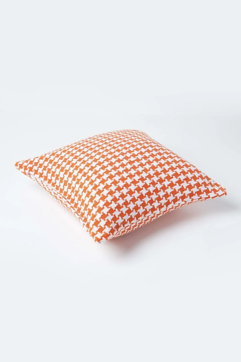 Homescapes Houndstooth 100% Cotton Cushion Cover in Orange 3