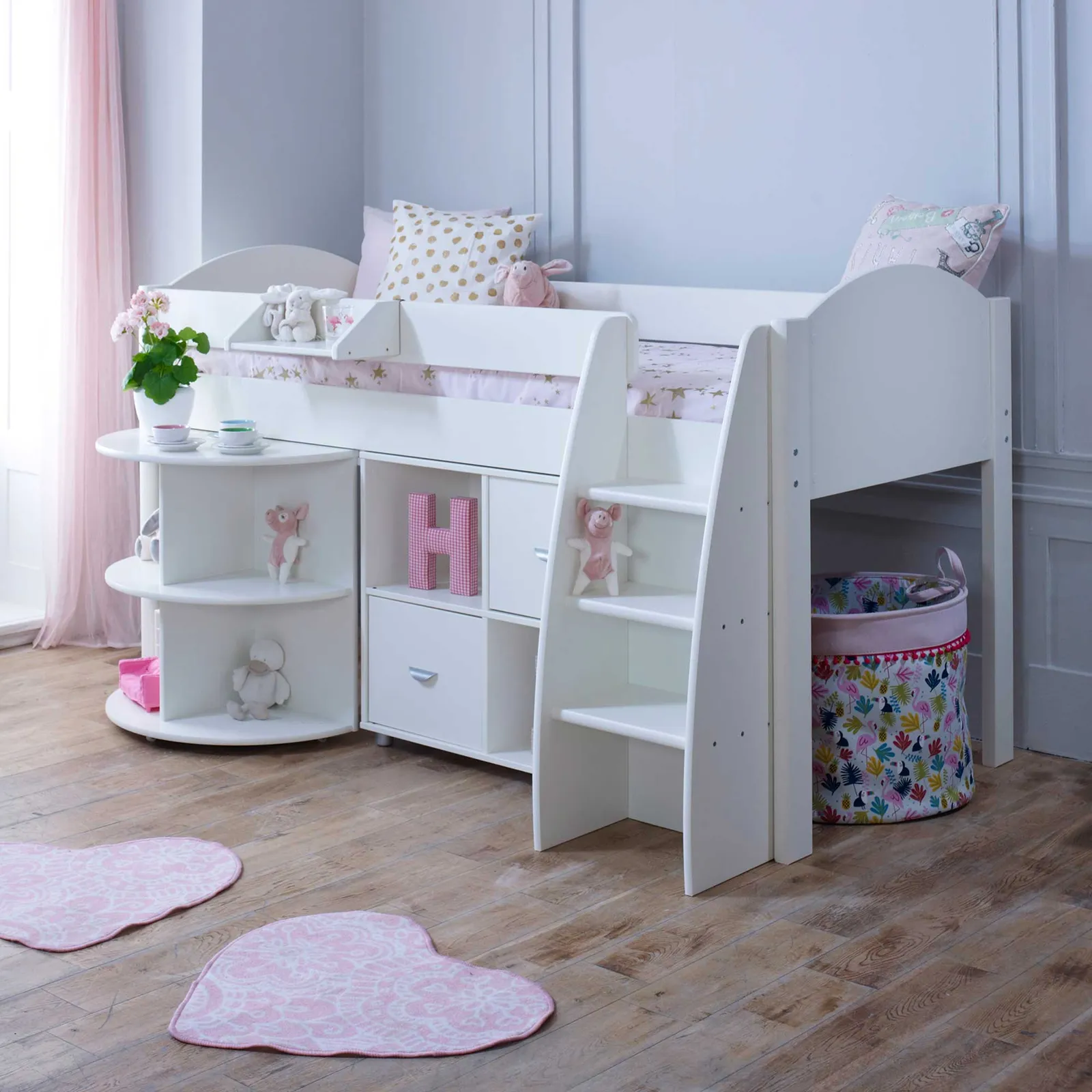 Eli C Childrens Midsleeper Bed with pull out Desk and Storage