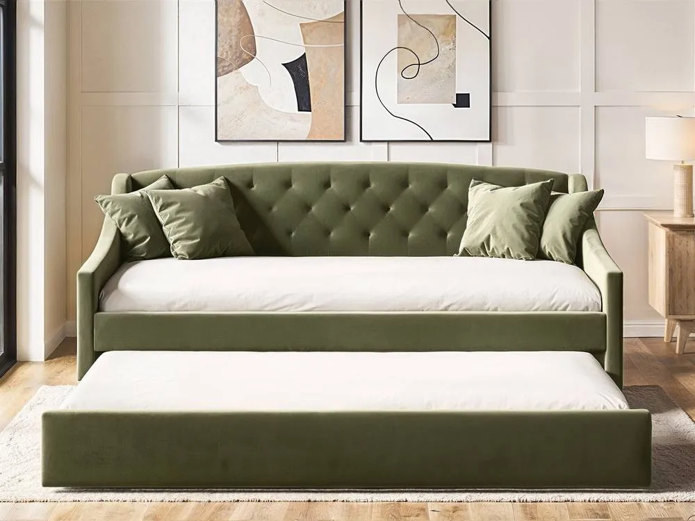Flair Aurora Velvet Daybed with Trundle in Green 3