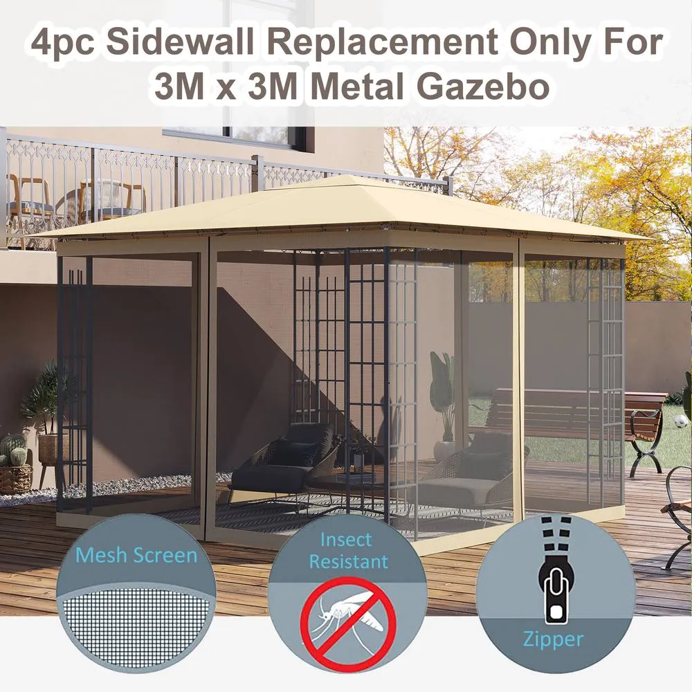 OUTSUNNY 302 x 207cm Universal Replacement Gazebo Mesh Netting Screen Walls in Beige 4