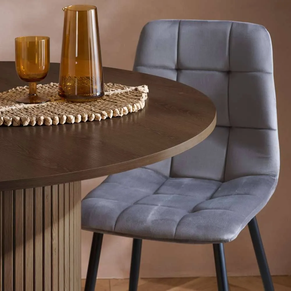Birlea Axel Round Fluted Dining Table With 4 Chairs in Brown 2