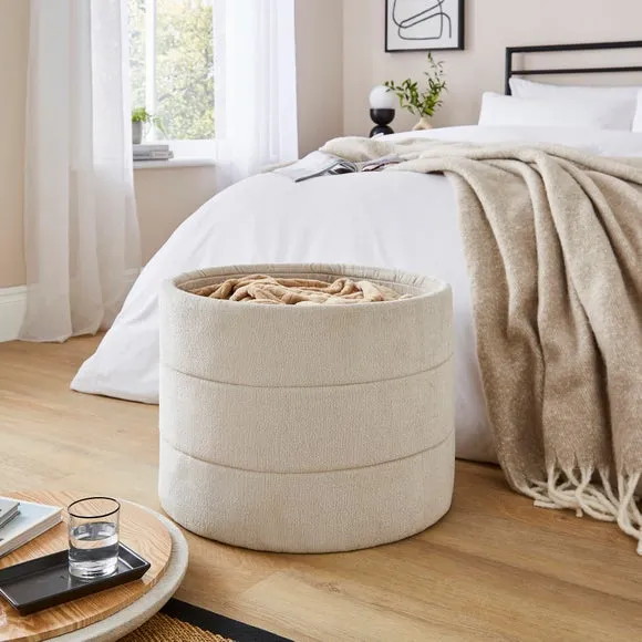 Chenille Round Ottoman with Tray 3