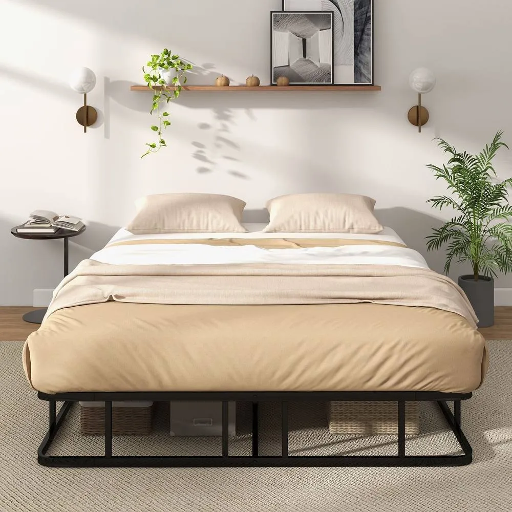 Costway King Size Bed Frame Metal Platform Bed Frame w/ Underbed Storage in Black