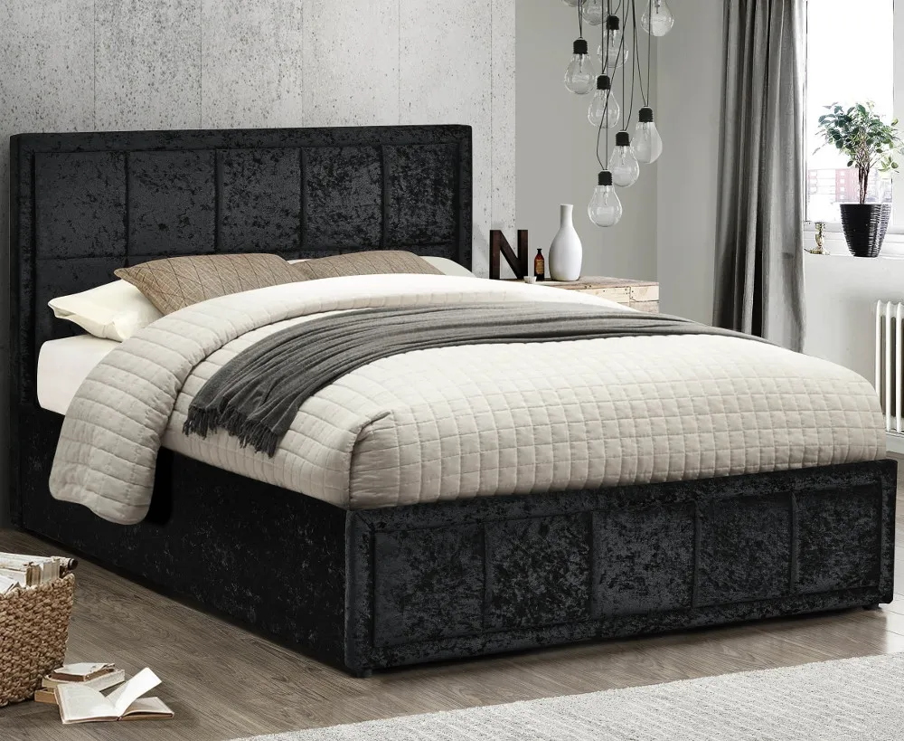 Hannover Black Velvet Fabric Bed Frame - 4ft Small Double