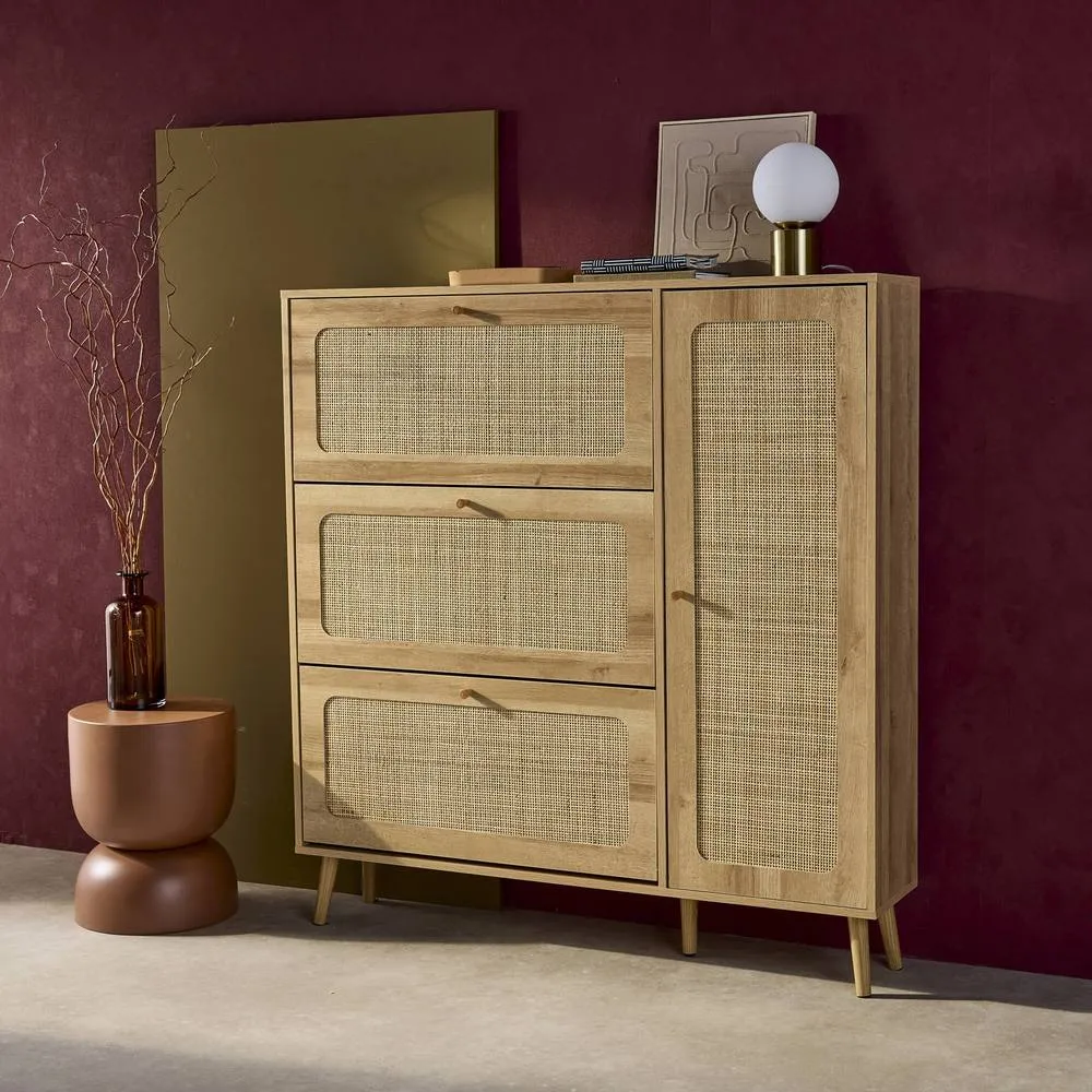 sweeek Canework shoe cabinet with 3 drawers in Beige 6