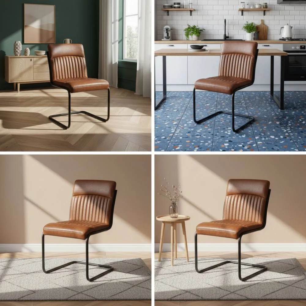 IH Design Brown Modern Leather Dining Chairs (Set of 2) 6