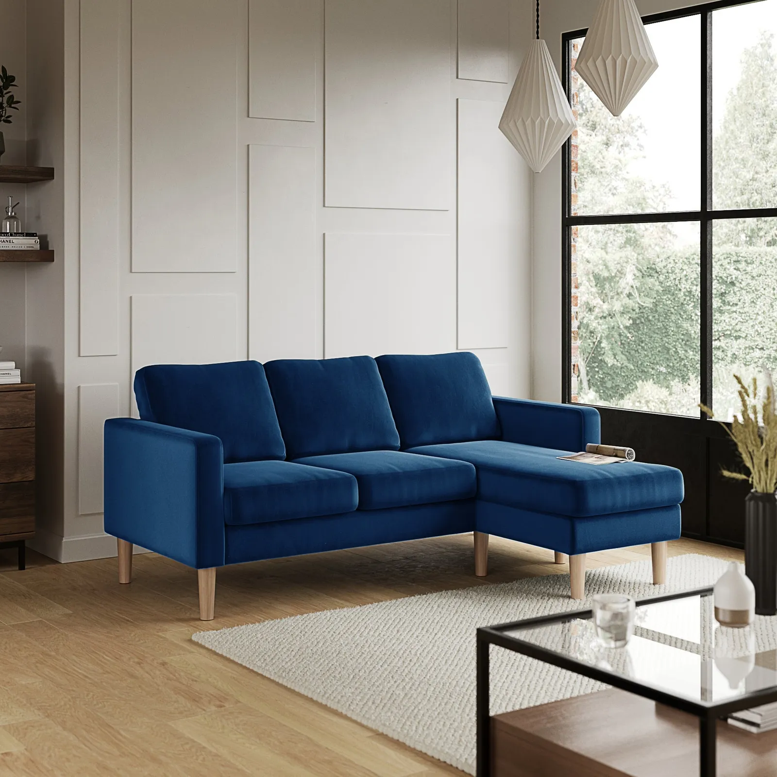 Jacob Velvet Compact Corner Chaise Sofa Luxe Navy