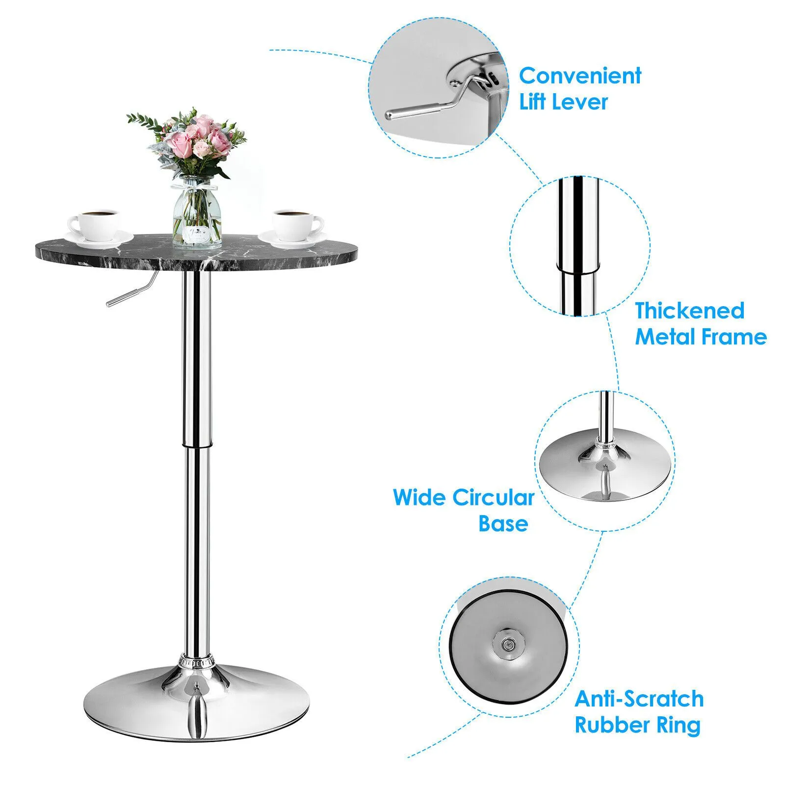 Costway 2Pcs Modern Bar Table Multifunctional Round Pub Table in Black 6