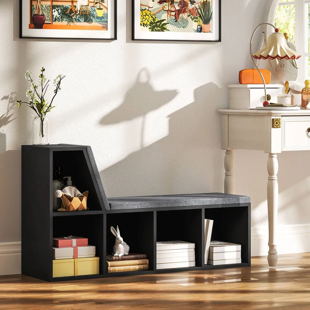 HOMCOM 2 Tier Bookcase w/ Removable Cushions Storage Cabinet for Living Room in Black